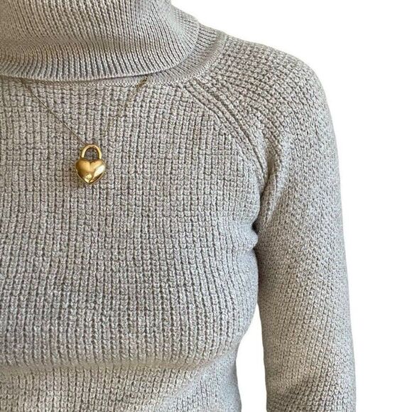 Aritzia Wilfred Free Waffle Knit Merino Wool Gray Turtleneck Tunic Sweater Sz S - Picture 4 of 5